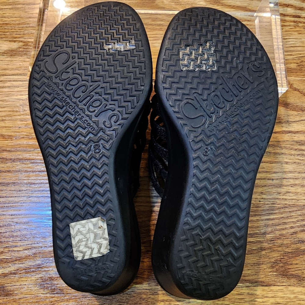 Skechers Black Wedge Sandals Women's Size 8 - Picture 5 of 10